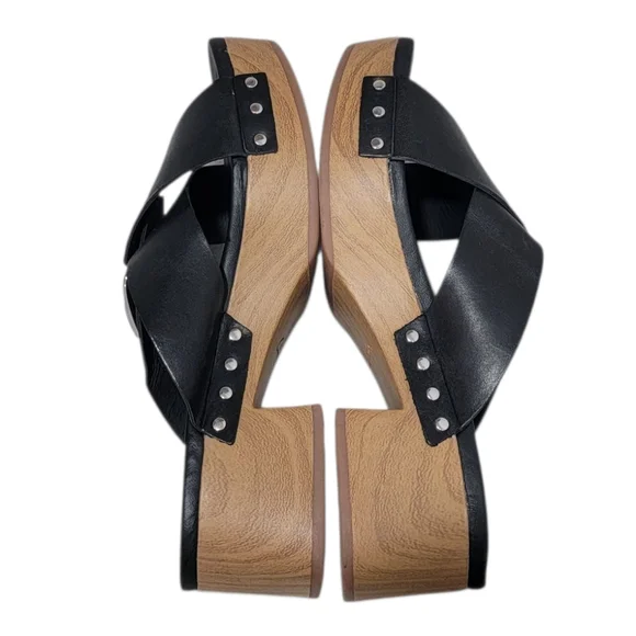 Clarks Sivanne Walk Wedge Sandal Black Leather Slip On Clog Slide Women’s 8.5 - Picture 7 of 17